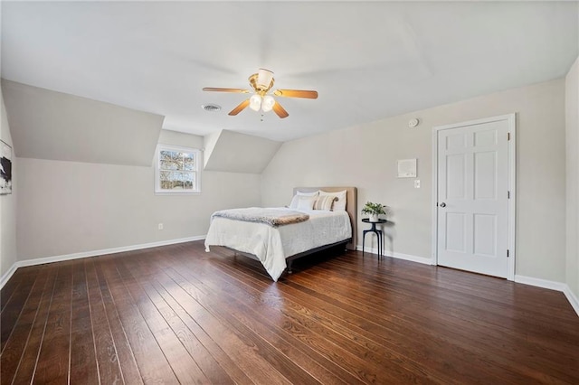 5422 Hill Rd SW, Powder Springs, GA 30127 - bedroom with hardwood / wood-style flooring, baseboards, ceiling fan, and vaulted ceiling
