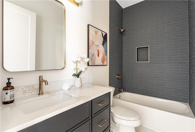 full bath featuring vanity,  shower combination, and toilet