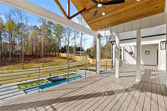 wooden terrace with ceiling fan