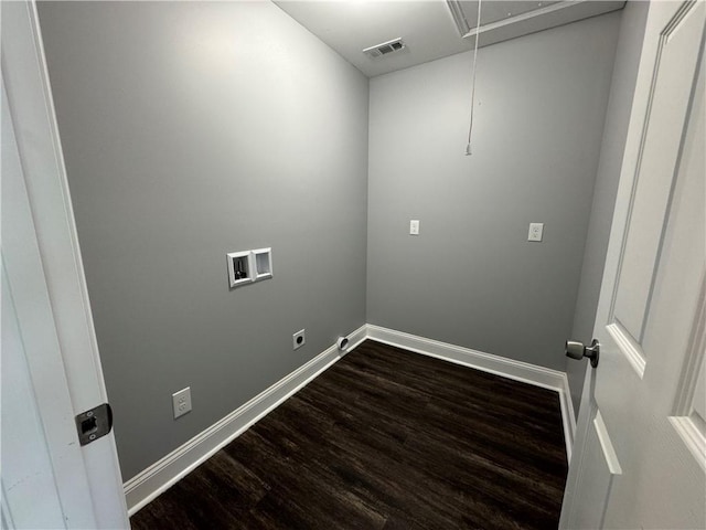 clothes washing area with washer hookup, dark hardwood / wood-style floors, and electric dryer hookup