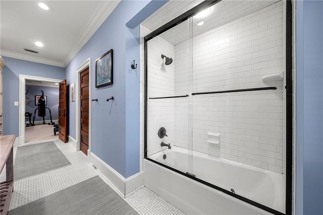 4524 Robert Dr, Valdosta, GA 31605 - bathroom with recessed lighting, shower / bath combination with glass door, baseboards, and ornamental molding