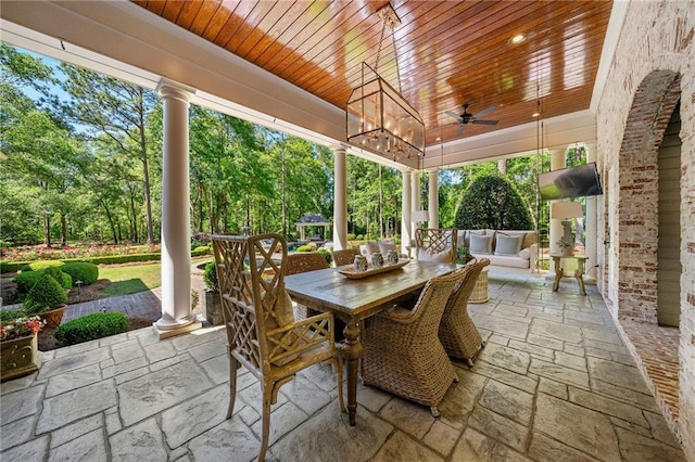 view of patio / terrace featuring ceiling fan and an outdoor hangout area