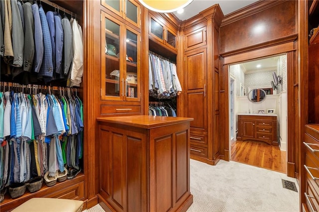 walk in closet featuring light hardwood / wood-style flooring