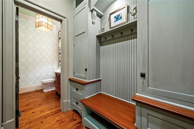 mudroom with hardwood / wood-style floors