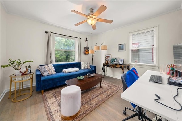 1649 Beecher St SW, Atlanta, GA 30310 - office area with wood finished floors, a ceiling fan, ornamental molding, and baseboards