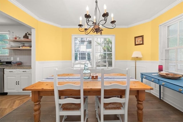 1649 Beecher St SW, Atlanta, GA 30310 - dining room with a chandelier, wainscoting, crown molding, and plenty of natural light