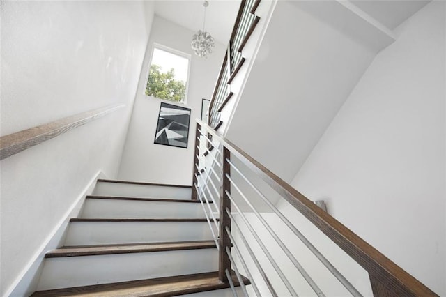 1463 Macklone St NE, Atlanta, GA 30307 - stairway featuring a chandelier and a towering ceiling
