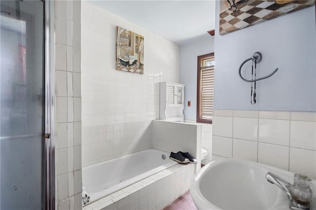1550 Bells Ferry Rd, Marietta, GA 30066 - bathroom with a bath and tile walls