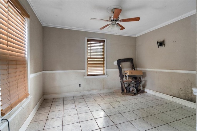 1550 Bells Ferry Rd, Marietta, GA 30066 - empty room with ceiling fan, ornamental molding, and light tile patterned flooring