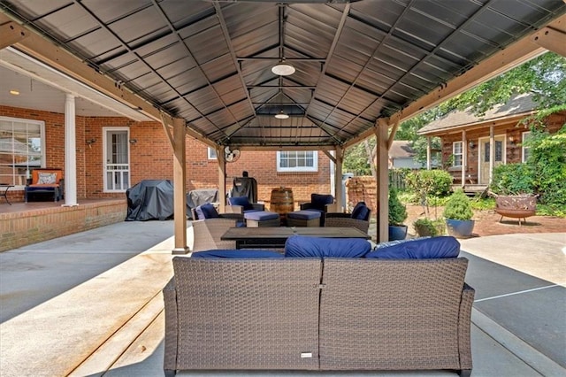 11 Crossbridge Ct SW, Cartersville, GA 30120 - view of patio / terrace featuring an outdoor living space, a gazebo, and grilling area