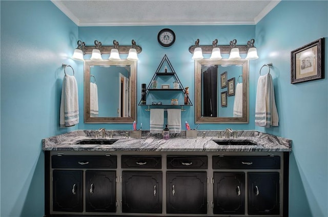 bathroom featuring vanity and crown molding