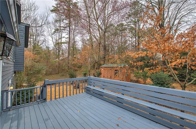 deck with a storage shed