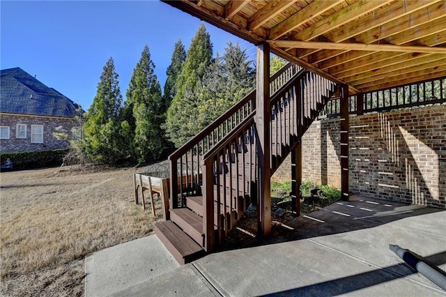 view of patio / terrace featuring stairway