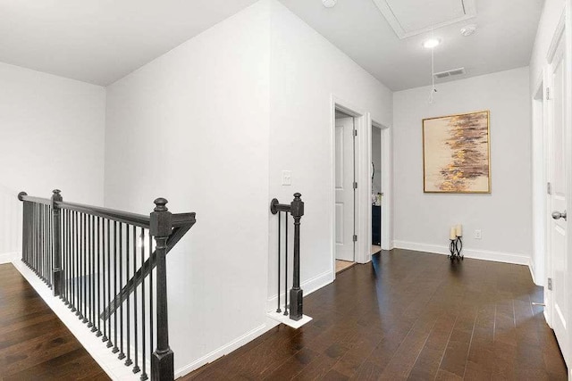 3692 Wartrace Dr, South Fulton, GA 30331 - hallway featuring attic access, an upstairs landing, wood finished floors, and baseboards