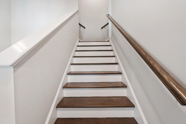 staircase with wood-type flooring