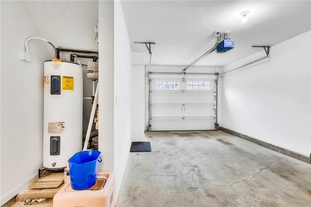 garage featuring electric water heater and a garage door opener