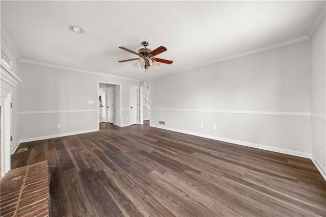5659 Brookstone Dr NW, Acworth, GA 30101 - unfurnished living room with ceiling fan, wood finished floors, baseboards, a textured ceiling, and ornamental molding
