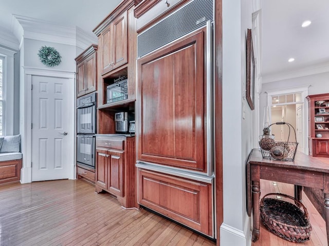 275 Frances Rd, Canton, GA 30114 - kitchen featuring paneled built in refrigerator, light wood finished floors, ornamental molding, and recessed lighting