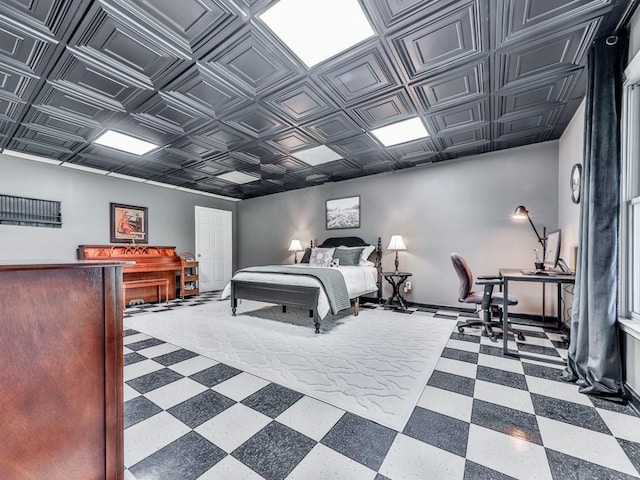275 Frances Rd, Canton, GA 30114 - bedroom with tile patterned floors, an office area, and an ornate ceiling