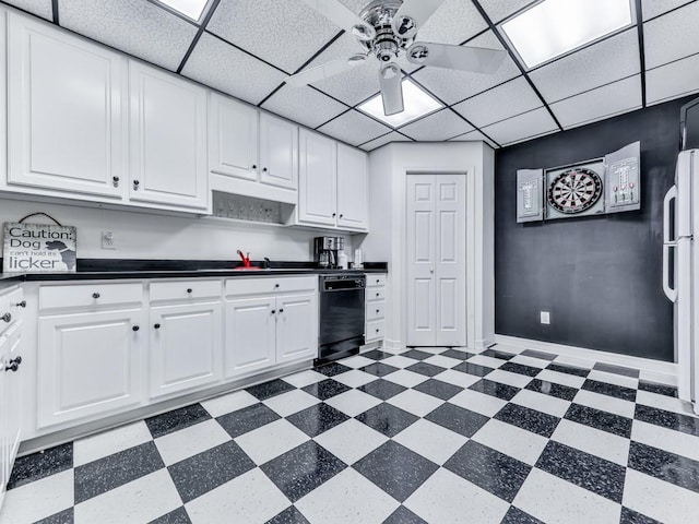 275 Frances Rd, Canton, GA 30114 - kitchen with black dishwasher, dark floors, a ceiling fan, and dark countertops