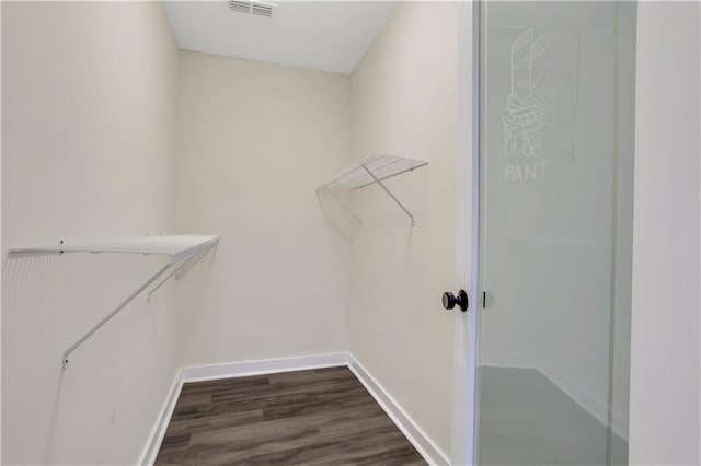 spacious closet featuring dark wood-type flooring