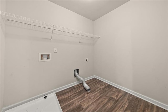 laundry room featuring hookup for a washing machine, hookup for an electric dryer, and dark hardwood / wood-style floors