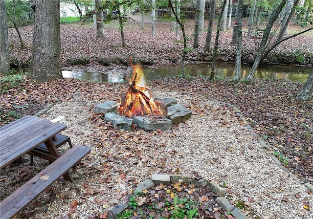 view of yard featuring a fire pit