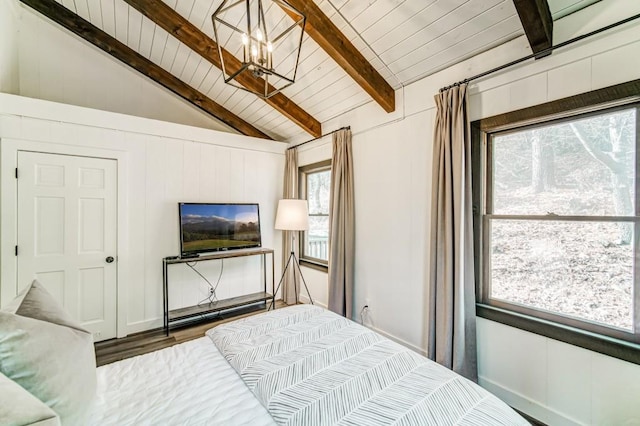 242 Buckskull Hollow Dr, Jasper, GA 30143 - bedroom featuring a chandelier, wood ceiling, and wood finished floors