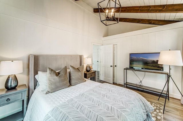 242 Buckskull Hollow Dr, Jasper, GA 30143 - bedroom with wood finished floors, a chandelier, and wooden ceiling