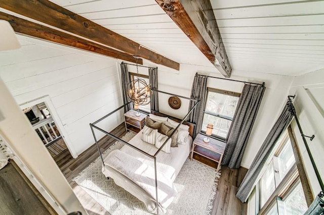 242 Buckskull Hollow Dr, Jasper, GA 30143 - bedroom featuring wood finished floors and beam ceiling
