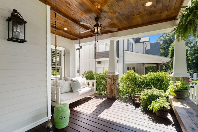 wooden terrace with ceiling fan