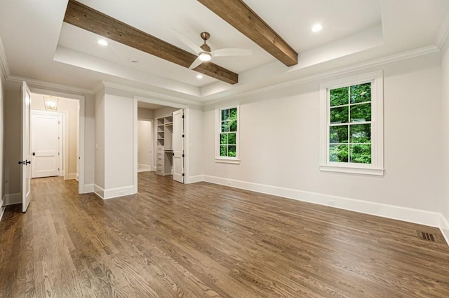 1960 Drummond Pond Rd, Milton, GA 30004 - empty room featuring healthy amount of natural light, a ceiling fan, wood finished floors, a raised ceiling, and beamed ceiling