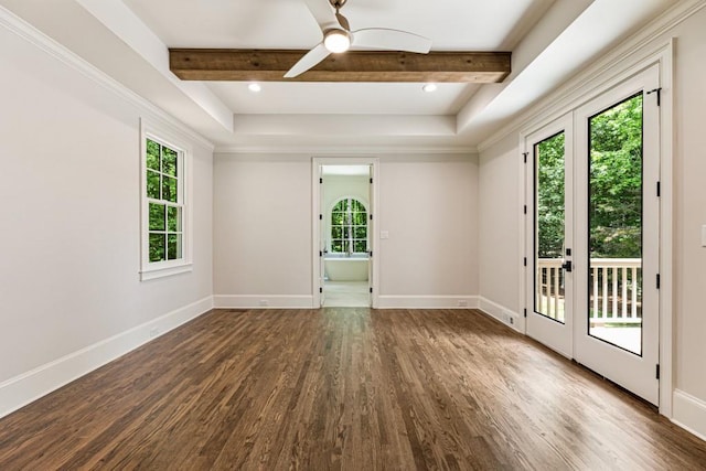 1960 Drummond Pond Rd, Milton, GA 30004 - spare room with wood finished floors, beamed ceiling, and a ceiling fan