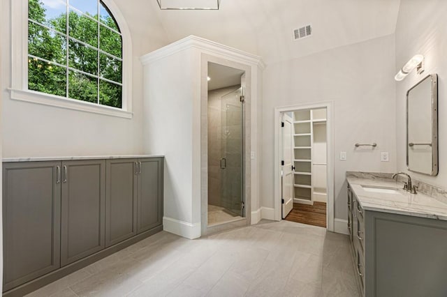 1960 Drummond Pond Rd, Milton, GA 30004 - bathroom with a shower stall, vanity, and a spacious closet