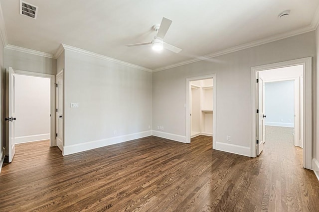 1960 Drummond Pond Rd, Milton, GA 30004 - empty room with ceiling fan, dark wood-style flooring, crown molding, and a smoke detector