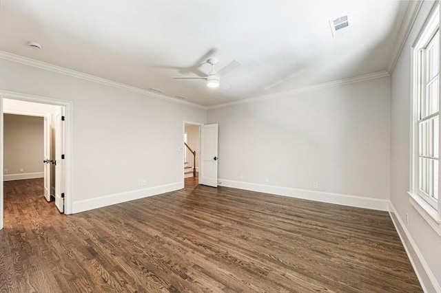 1960 Drummond Pond Rd, Milton, GA 30004 - empty room featuring a ceiling fan, dark wood-style floors, and crown molding