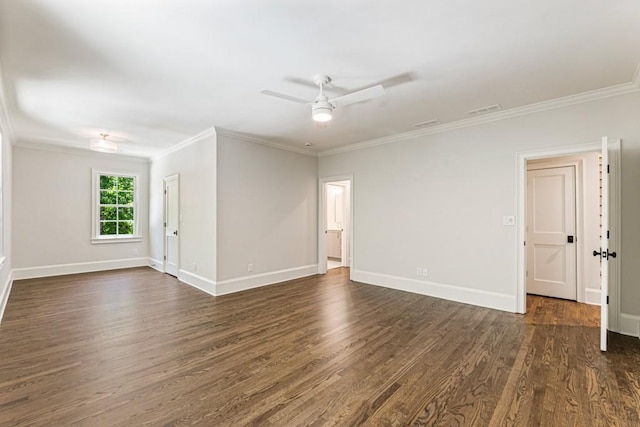 1960 Drummond Pond Rd, Milton, GA 30004 - empty room with dark wood-style flooring, ornamental molding, and ceiling fan