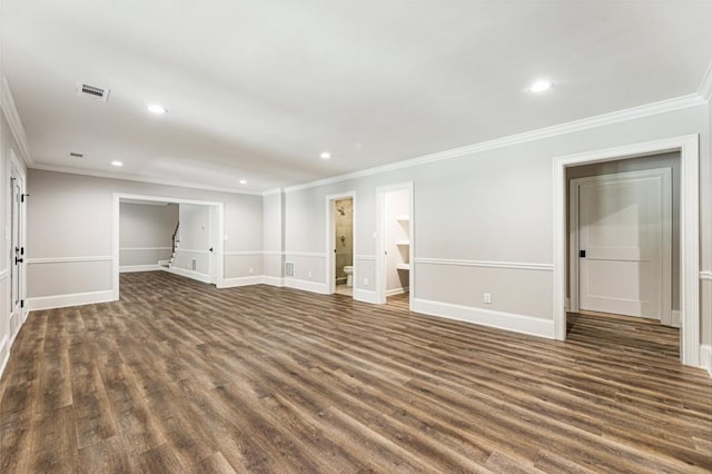1960 Drummond Pond Rd, Milton, GA 30004 - unfurnished living room with crown molding, dark wood-style floors, and recessed lighting