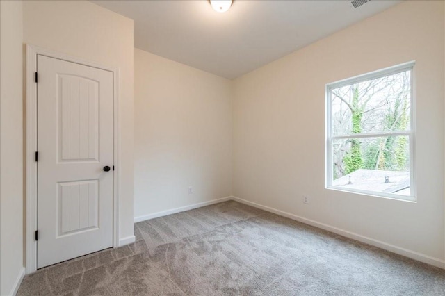 spare room featuring light carpet