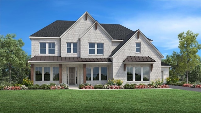 4975 Travers Ln, Cumming, GA 30040 - view of front of home with a standing seam roof, a front lawn, and brick siding