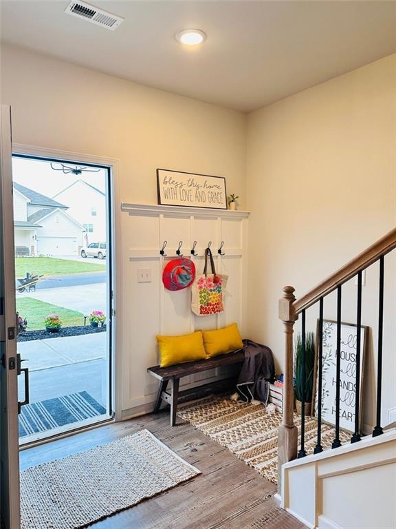 135 Softwood Ct, Dawsonville, GA 30534 - mudroom with wood finished floors and recessed lighting
