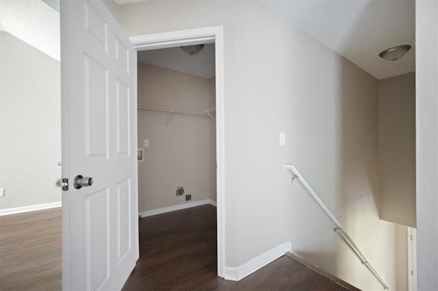 3915 Cypress Pointe Dr, Union City, GA 30291 - laundry area featuring dark wood-style flooring, baseboards, and a textured ceiling