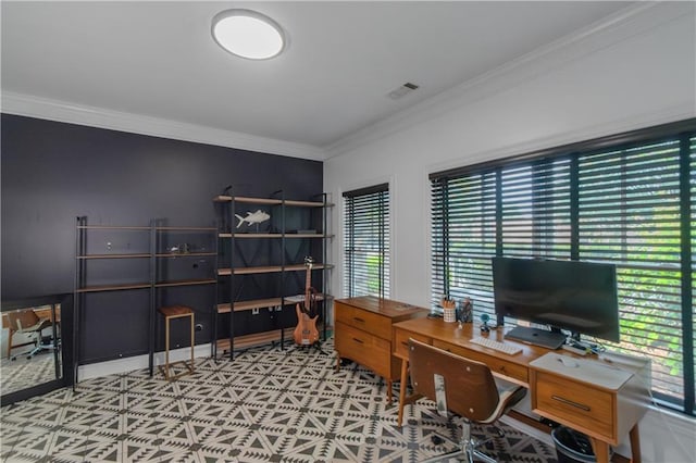1786 Dekalb Ave NE, Atlanta, GA 30307 - office area featuring crown molding, healthy amount of natural light, and tile patterned floors