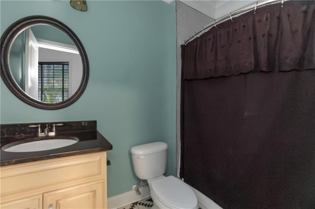 1786 Dekalb Ave NE, Atlanta, GA 30307 - bathroom featuring toilet, baseboards, vanity, and a shower with shower curtain
