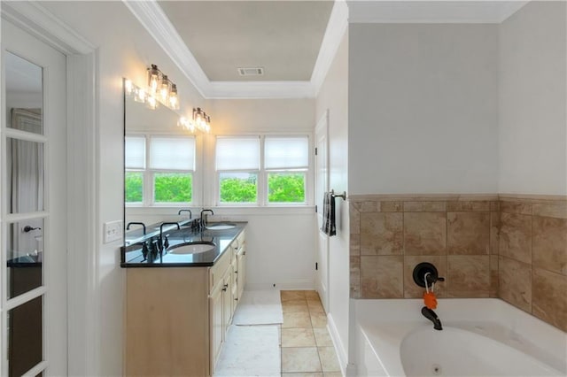 1786 Dekalb Ave NE, Atlanta, GA 30307 - bathroom featuring double vanity, crown molding, and a whirlpool tub