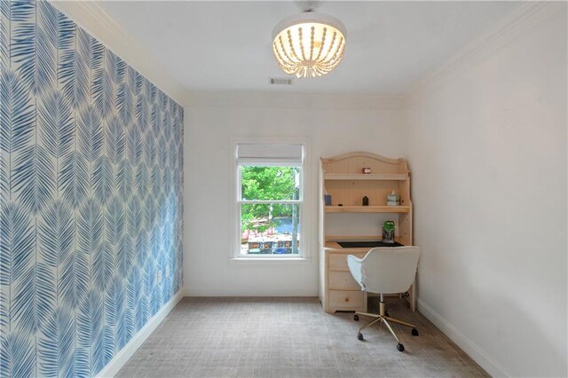 1786 Dekalb Ave NE, Atlanta, GA 30307 - office with a chandelier, ornamental molding, light carpet, and baseboards