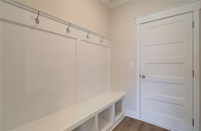 mudroom with dark wood-style floors