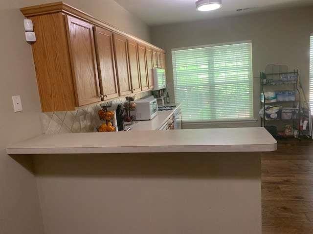 2253 Dillard Xing, Tucker, GA 30084 - kitchen with plenty of natural light, dark wood finished floors, a peninsula, and light countertops