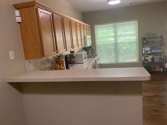 2253 Dillard Xing, Tucker, GA 30084 - kitchen featuring a peninsula, light countertops, and decorative backsplash