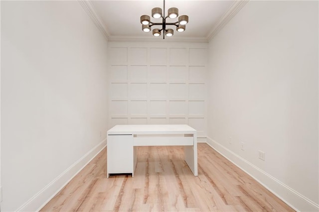 625 Piedmont Ave NE Unit 2004, Atlanta, GA 30308 - unfurnished office with a chandelier, ornamental molding, baseboards, and light wood-type flooring
